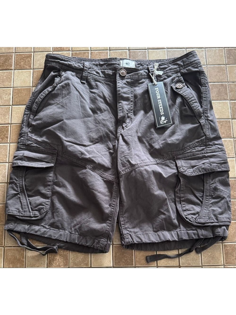Men's FOUR STEEDS Dark Grey Cargo Shorts Waist 32